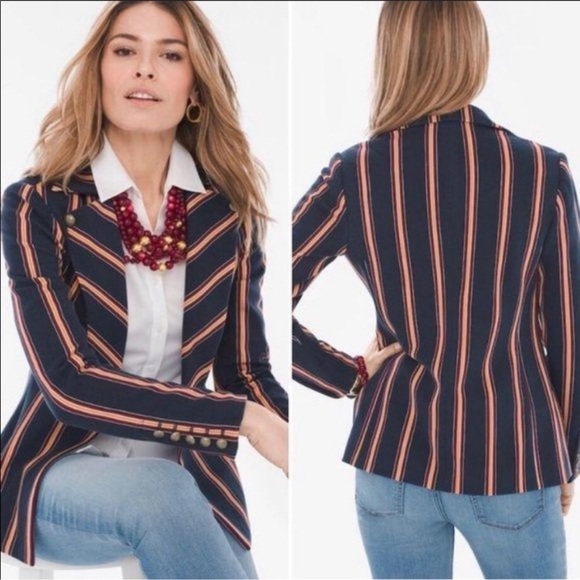 Chico's Jackets & Blazers - Chico’s nvy & burg stripe military blzr WM 00 (WM 2-4) southwest festival